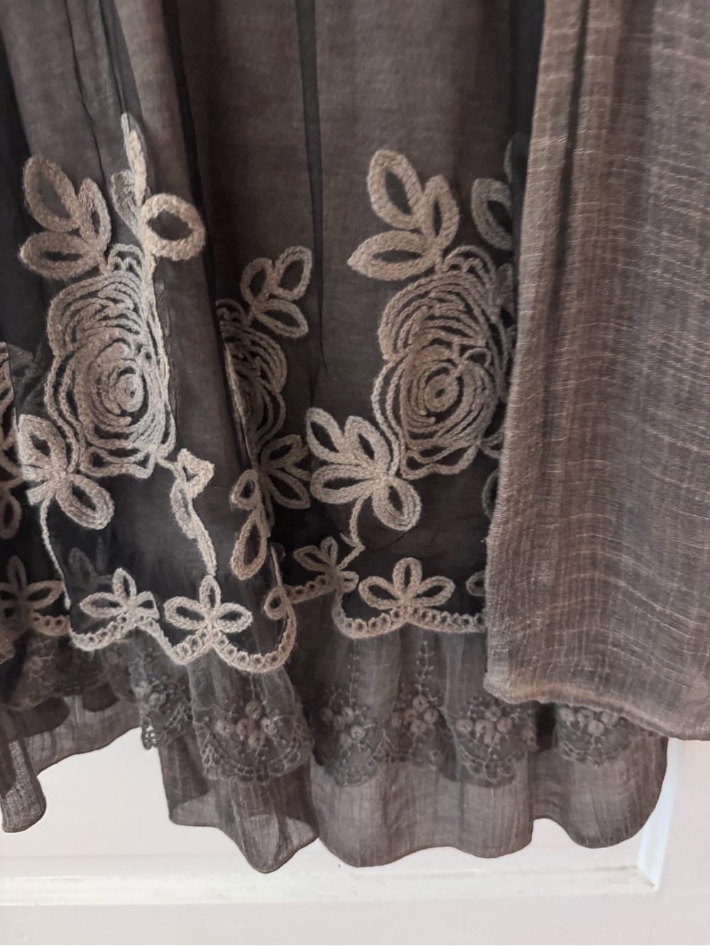 Embellished Dark Gray Lace & Embroidered Long-Sleeve Tunic - Picture 4 of 6